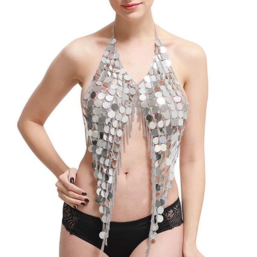 Gold Sequin Halter Necklace